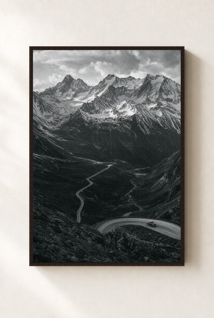 Pass Through the Alps, framed, walnut